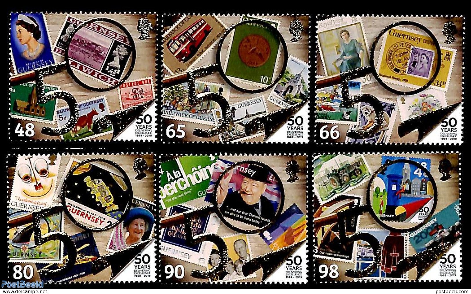 Guernsey 2019 50 Years Philatelic Bureau 6v, Mint NH, Stamps On Stamps - Stamps On Stamps