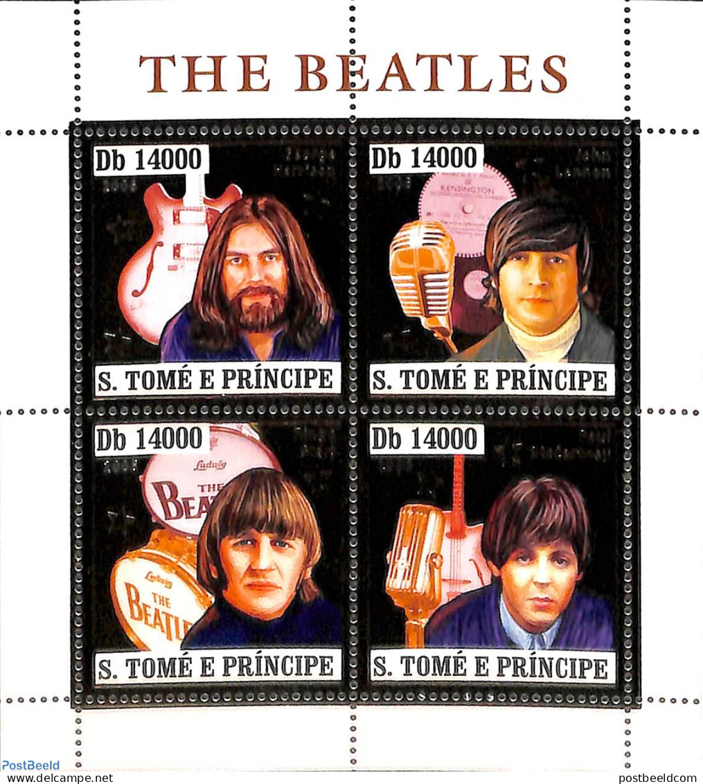 Sao Tome/Principe 2006 Beatles 4v M/s, Gold, Mint NH, Performance Art - Music - Popular Music - Music