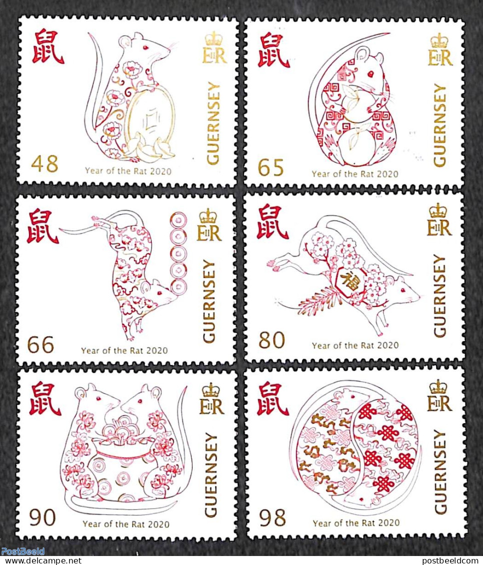 Guernsey 2020 Year Of The Rat 6v, Mint NH, Various - New Year - New Year