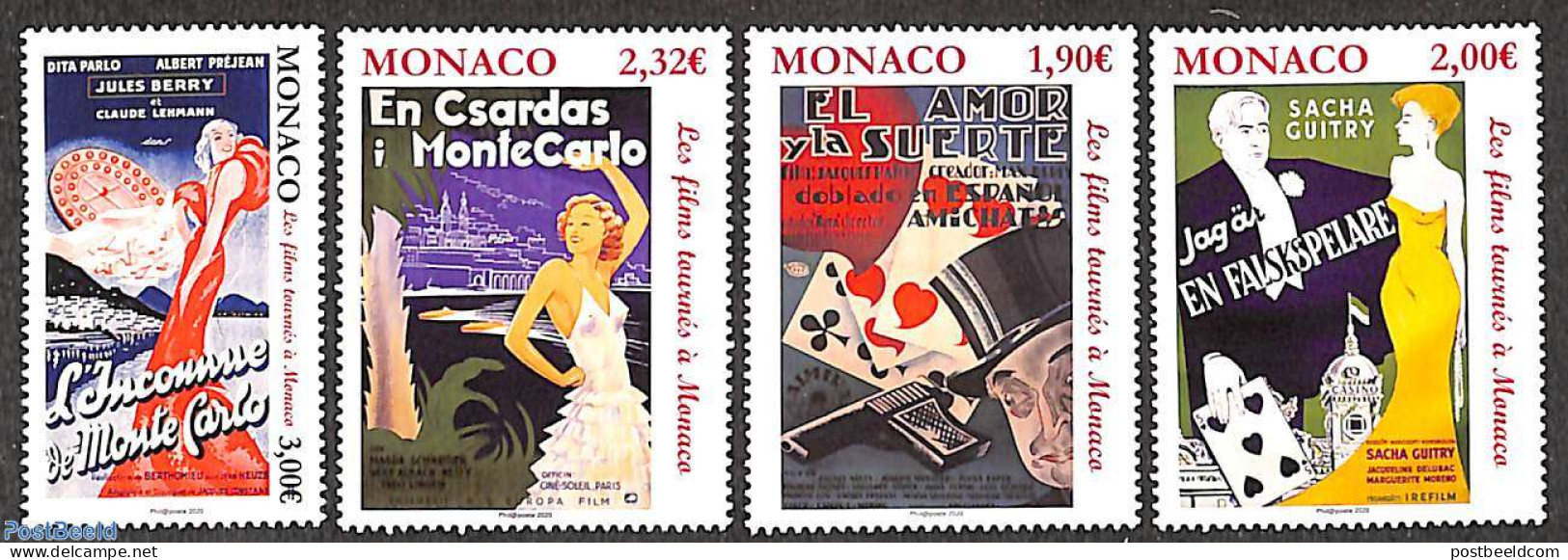 Monaco 2020 Cinema 4v, Mint NH, Performance Art - Sport - Film - Playing Cards - Adverstising - Neufs