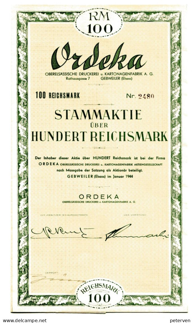 ORDEKA - Oberelsässische Druckerei U. Kartonagenfabrik  (Alsace 1944) - Industrie