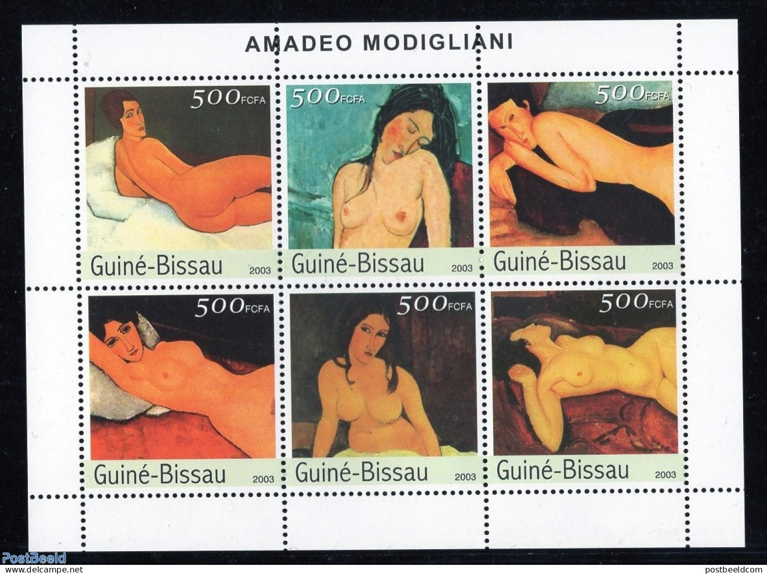 Guinea Bissau 2003 Amadeo Modigliani 6v M/s, Mint NH, Art - Amedeo Modigliani - Modern Art (1850-present) - Nude Paint.. - Guinea-Bissau