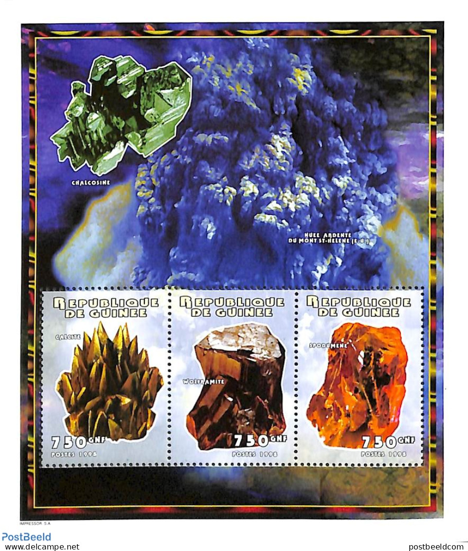 Guinea, Republic 1998 Minerals 3v M/s, Mint NH, History - Geology - Sonstige & Ohne Zuordnung