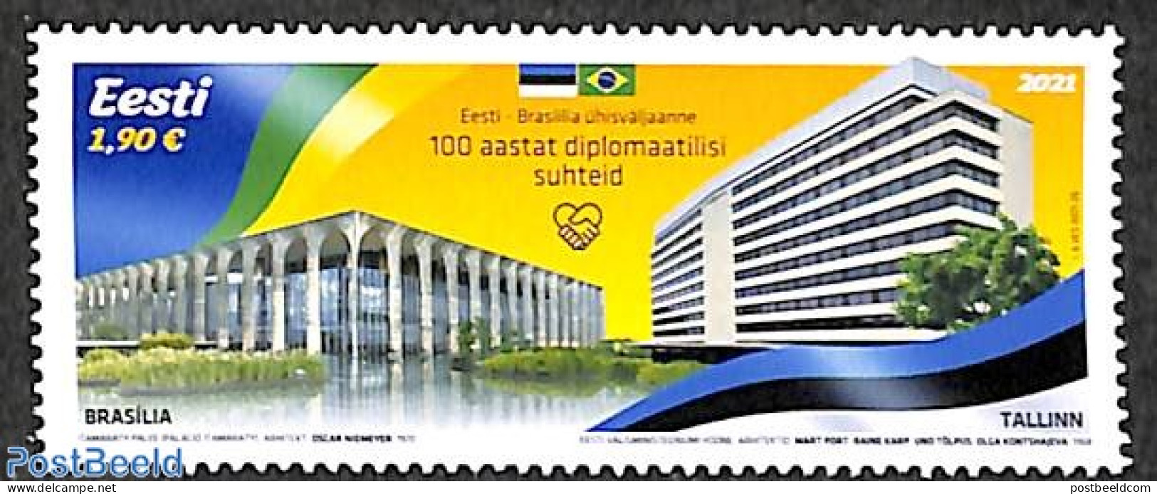 Estonia 2021 Diplomatic Relations With Brazil 1v, Joint Issue Brazil, Mint NH, Various - Joint Issues - Gemeinschaftsausgaben