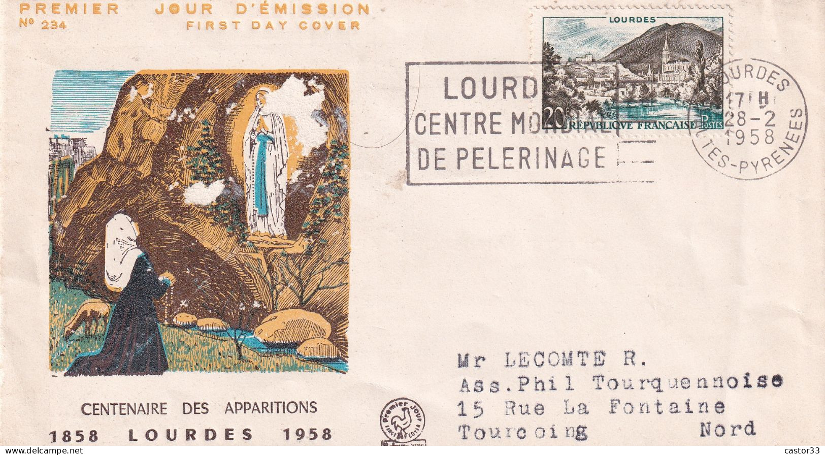 1er Jour, Centenaire Des Apparitions, Lourdes - 1960-1969