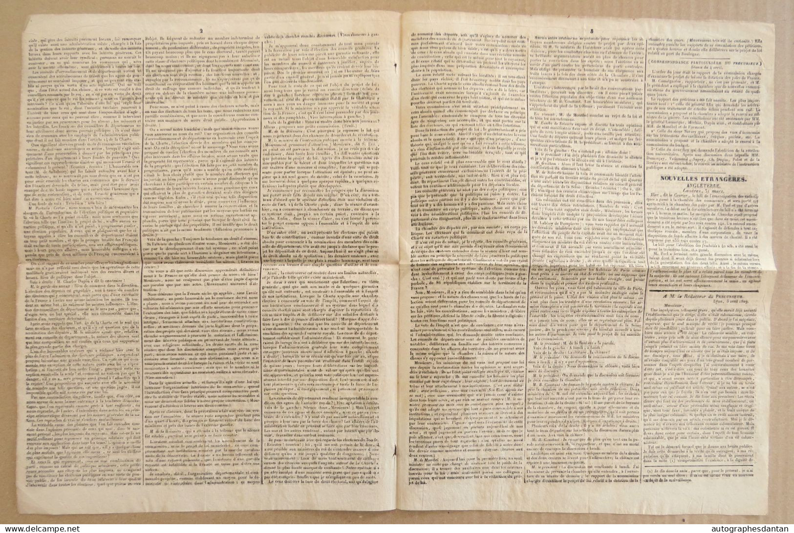 ● LE PRECURSEUR Journal Constitutionnel De Lyon Et Du Midi - 7 Avril 1829 - Cachets Rouges - N°704 - 1800 - 1849