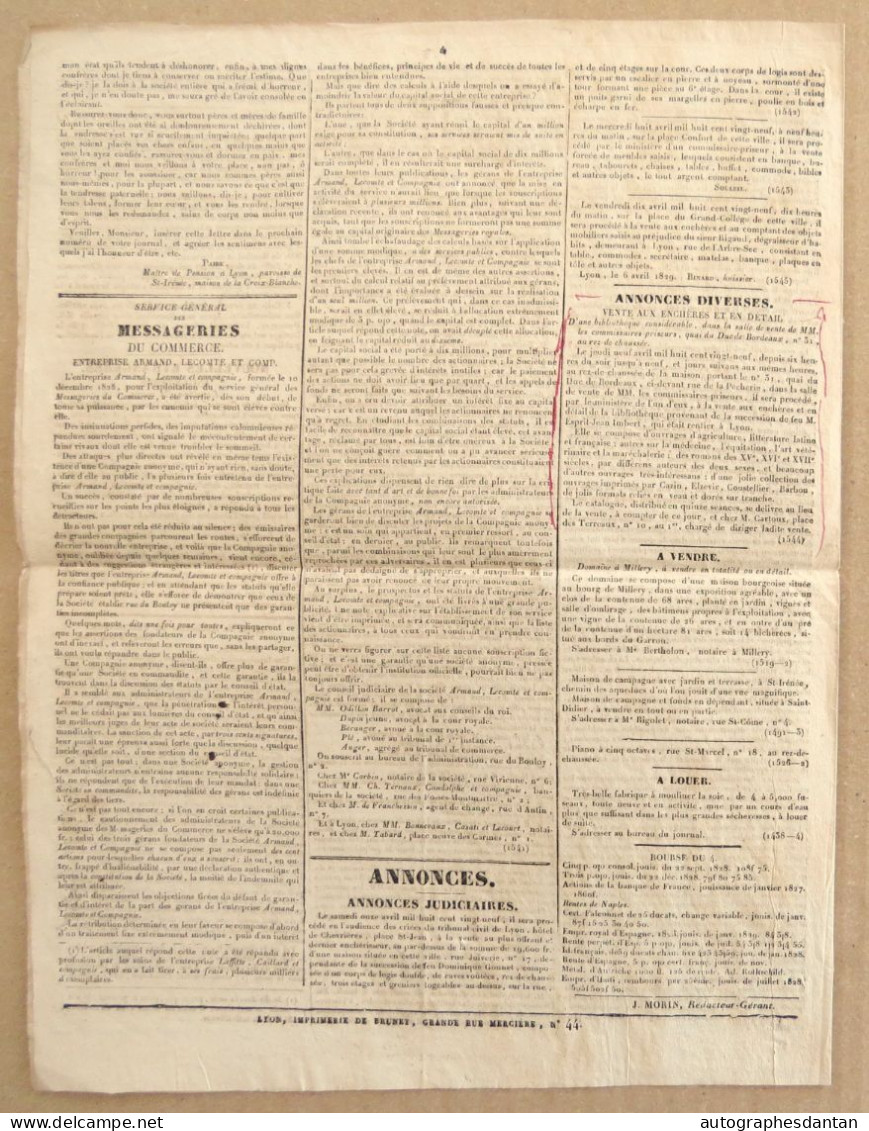 ● LE PRECURSEUR Journal Constitutionnel De Lyon Et Du Midi - 7 Avril 1829 - Cachets Rouges - N°704 - 1800 - 1849