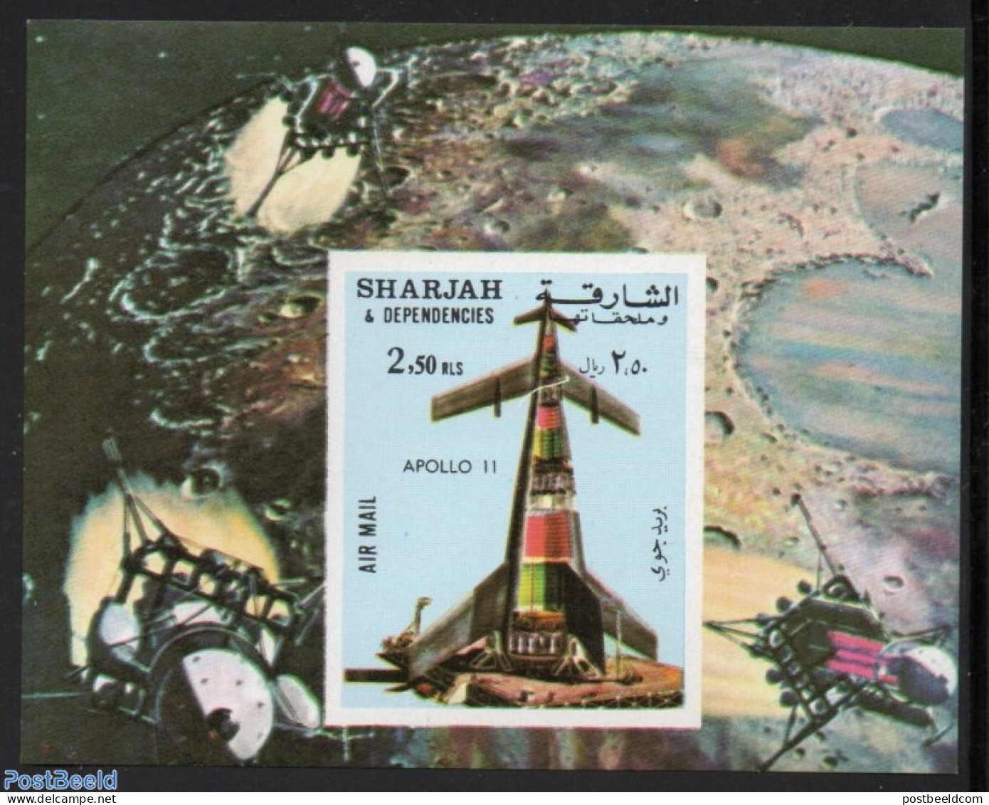 Sharjah 1972 Apollo 11 S/s, Imperforated, Mint NH, Transport - Space Exploration - Schardscha