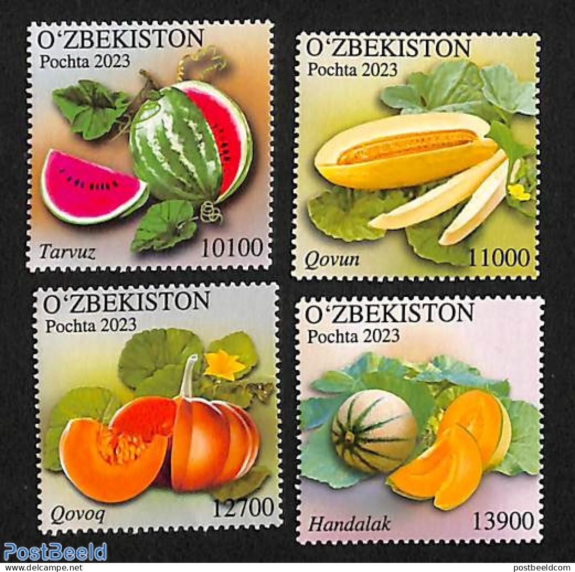 Uzbekistan 2023 Melons 4v, Mint NH, Nature - Fruit - Frutta