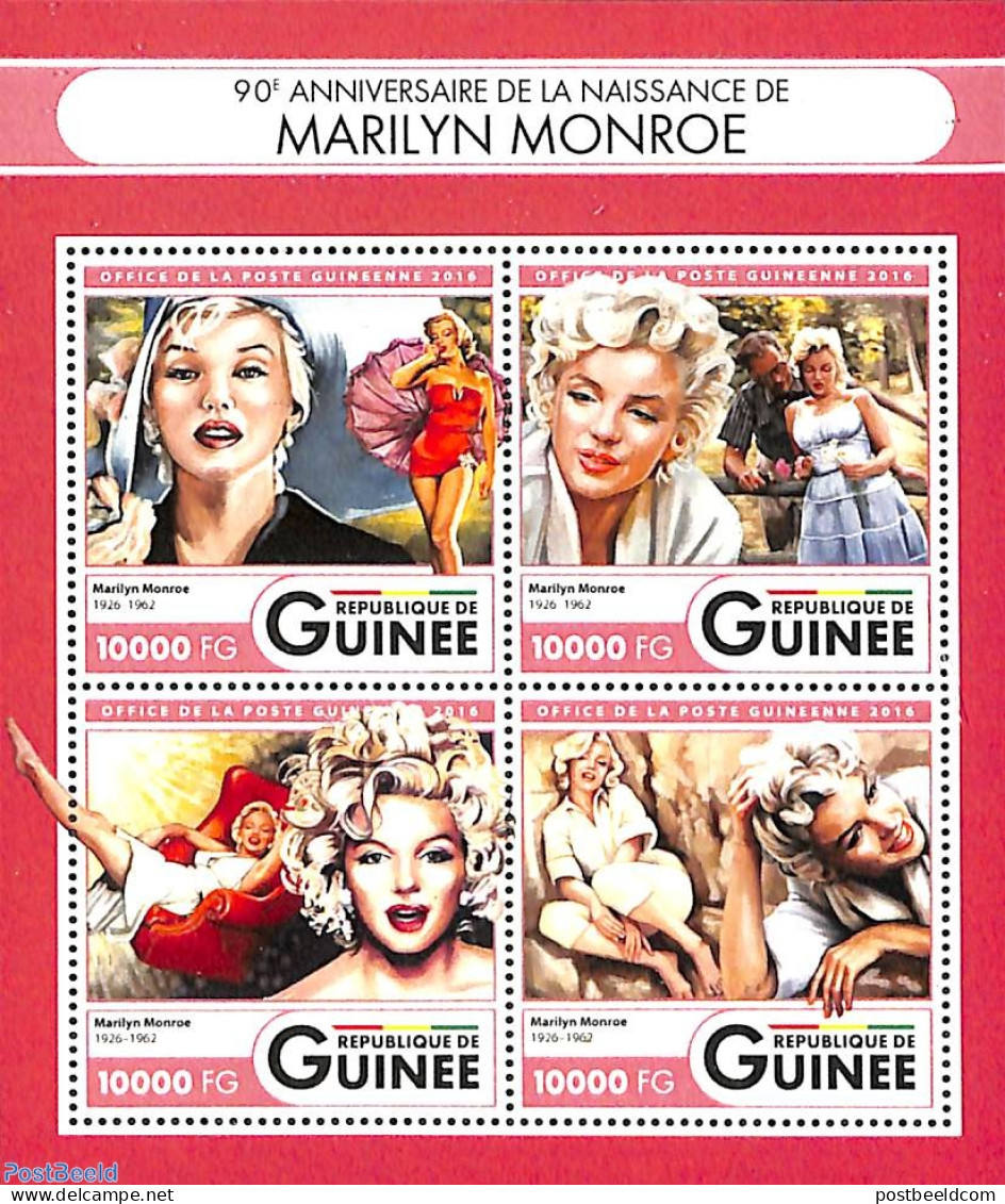 Guinea, Republic 2016 Marilyn Monroe 4v M/s, Mint NH, Performance Art - Marilyn Monroe - Autres & Non Classés