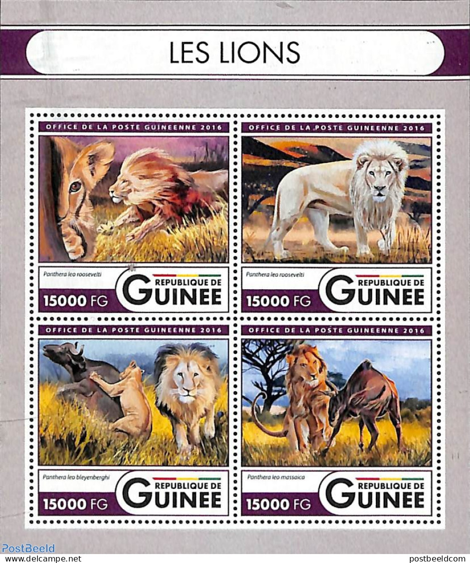 Guinea, Republic 2016 Lions 4v M/s, Mint NH, Nature - Cat Family - Altri & Non Classificati