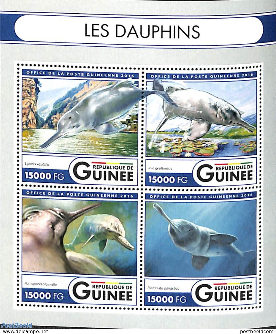 Guinea, Republic 2016 Dolphins 4v M/s, Mint NH, Nature - Sea Mammals - Other & Unclassified