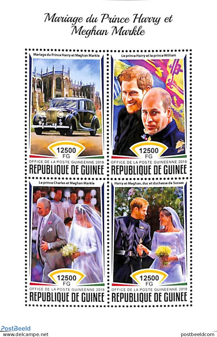 Guinea, Republic 2018 Prince Harry & Meghan Wedding 4v M/s, Mint NH, History - Transport - Kings & Queens (Royalty) - .. - Familias Reales