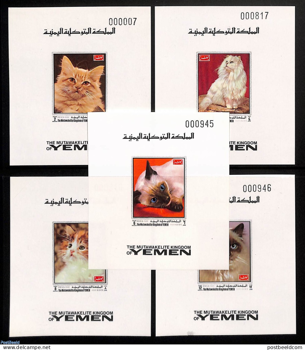 Yemen, Kingdom 1970 Cats 5 S/s Imperforated, Mint NH, Nature - Cats - Andere & Zonder Classificatie