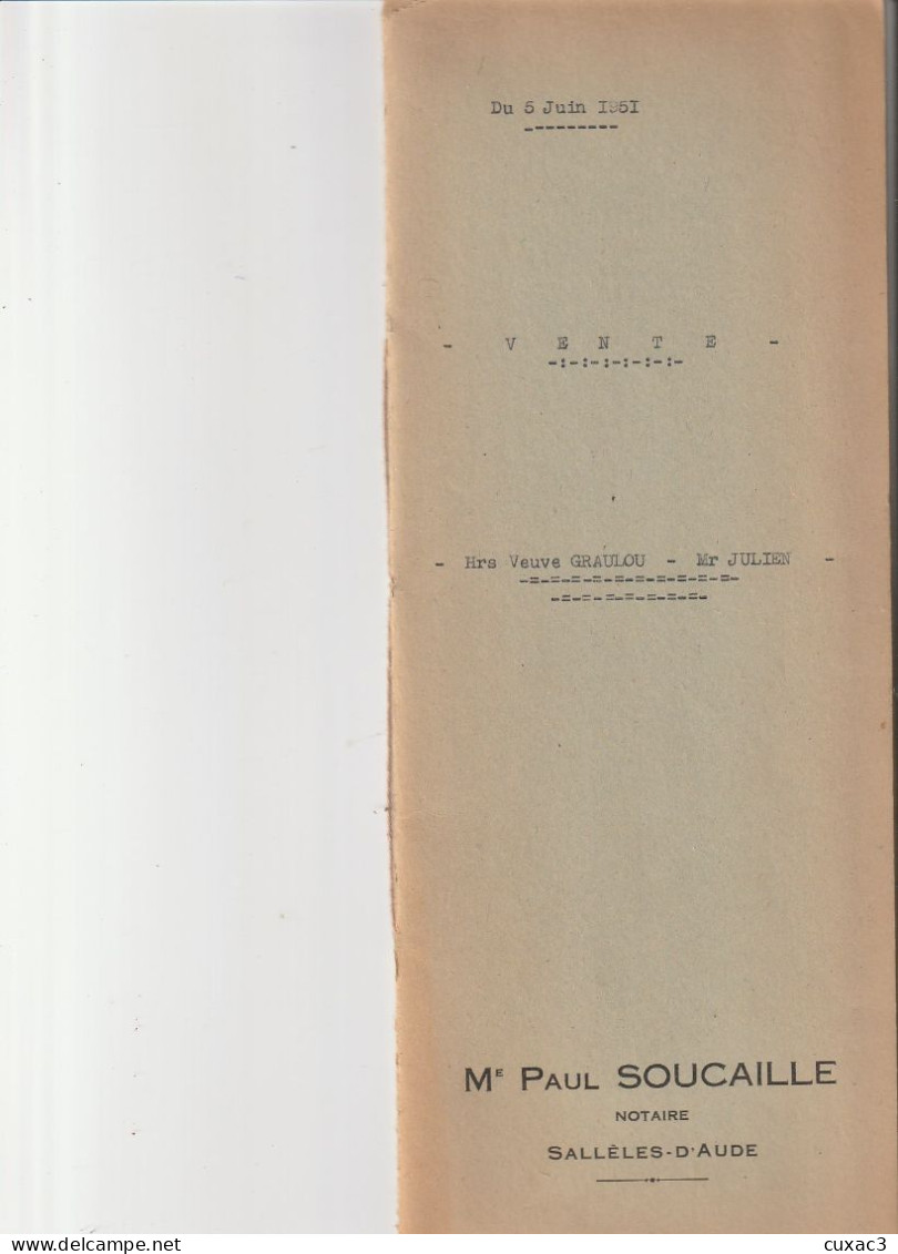 Acte Notarié  Ville De Salleles D'aude 1951 SOUCAILLE - Ohne Zuordnung