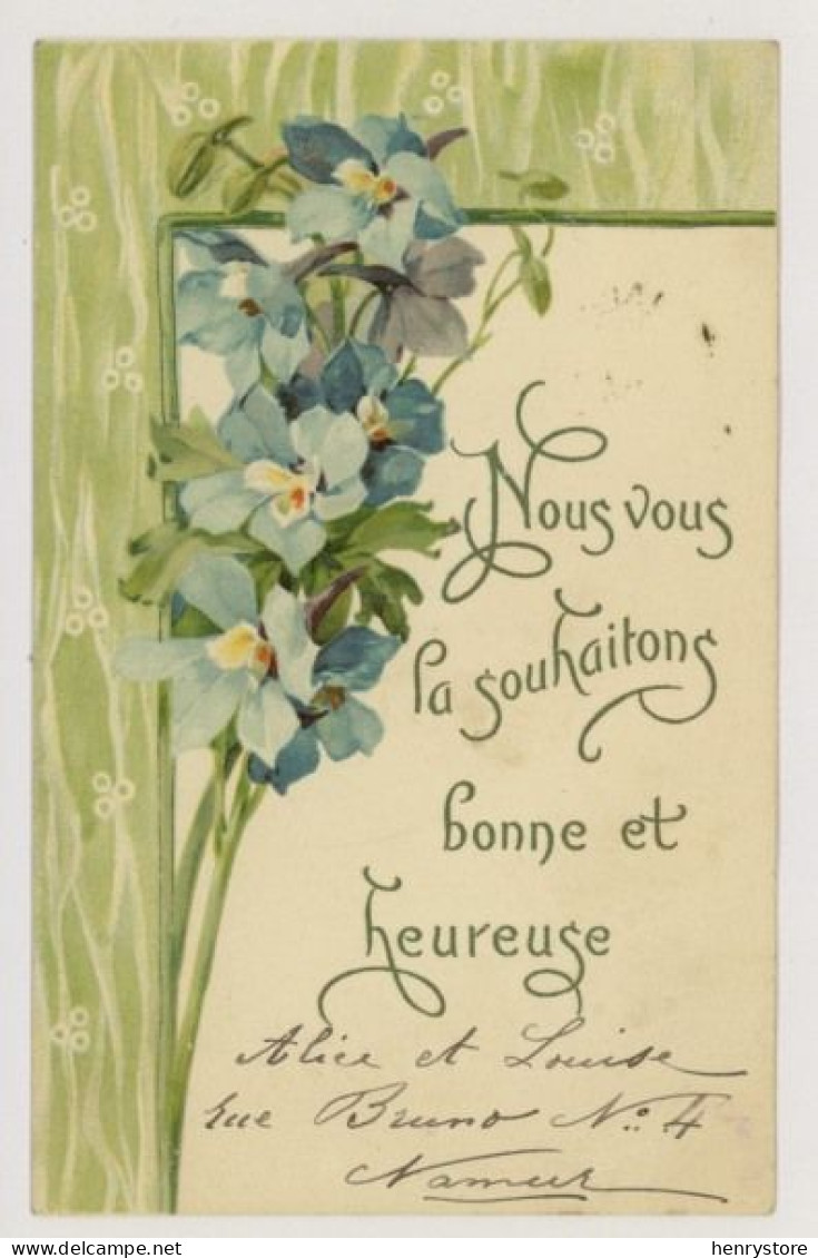 Lot de 16 cartes de voeux, début 1900 - Gaufrées, Celluloïde - Fleurs, Muguet, Hirondelles, Brouette, Roses, Marie