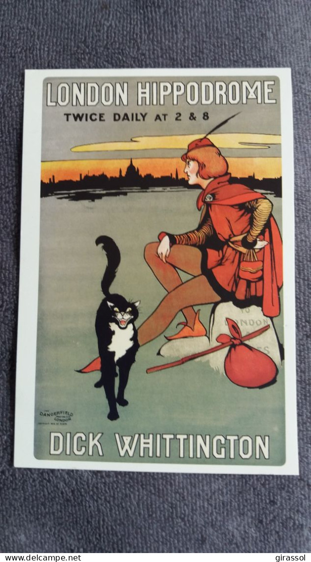 CPM CHAT NOIR AFFICHE PUBLICITAIRE DICK WHITTINGTON LONDON HIPPODROME - Gatti