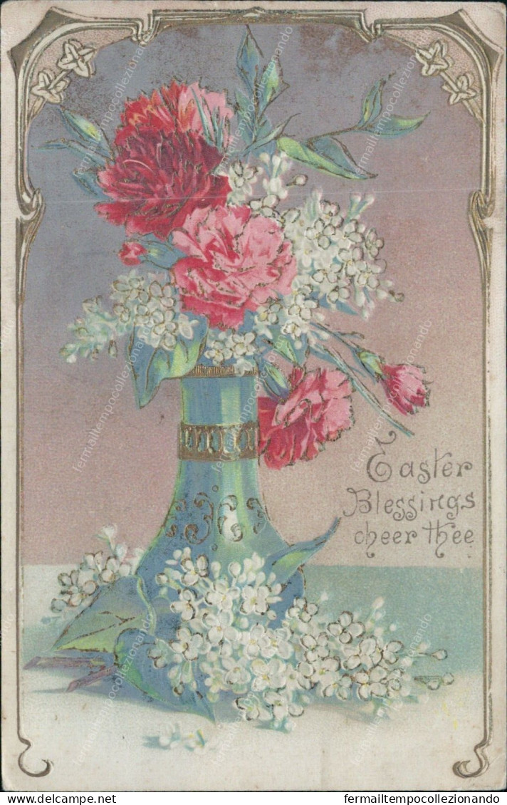 Cs544 Cartolina Augurale Vaso Di Fiori 1910 - Autres & Non Classés