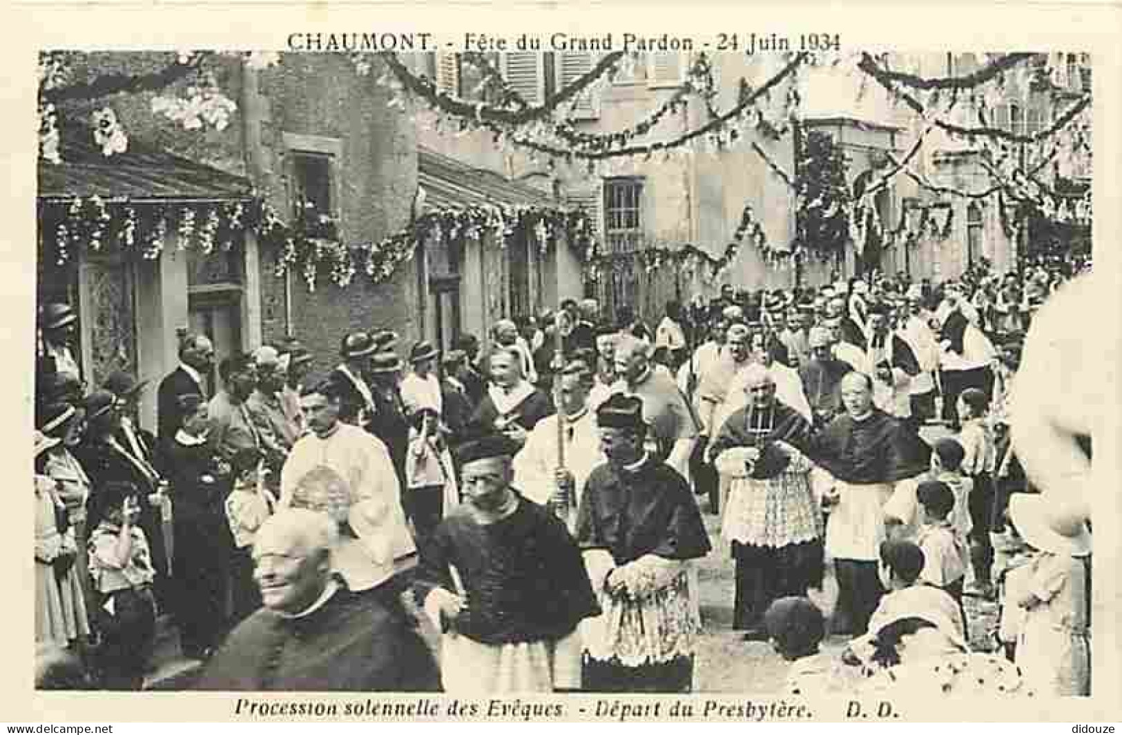 52 - Chaumont - Fete Du Grand Pardon - 24 Juin 1934 - Procession Des Eveques - Départ Du Presbytère - Animée - CPA - Voi - Chaumont