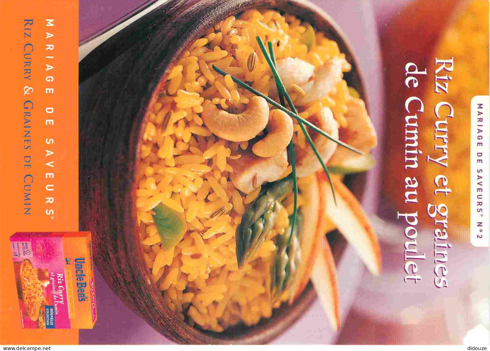 Recettes De Cuisine - Riz Curry Et Graines De Cumin Au Poulet - Carte Publicitaire Uncle Ben's - Gastronomie - CPM - Car - Recettes (cuisine)