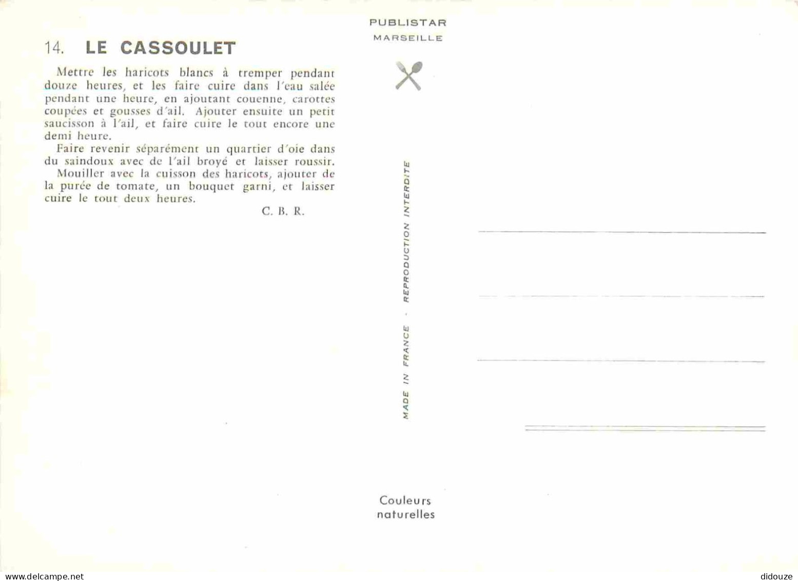 Recettes De Cuisine - Cassoulet - Poupées - Gastronomie - CPM - Carte Neuve - Voir Scans Recto-Verso - Küchenrezepte