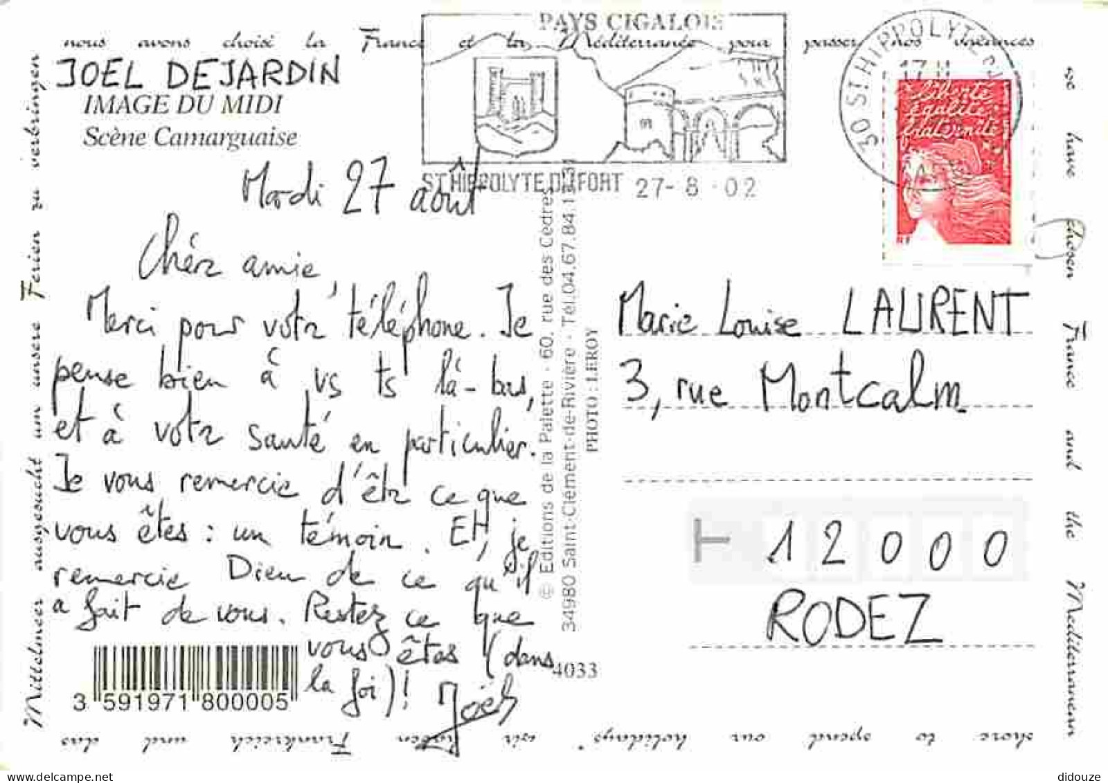 Animaux - Chevaux - Camargue - Gardians - Flamme Postale - Voir Scans Recto Verso  - Paarden