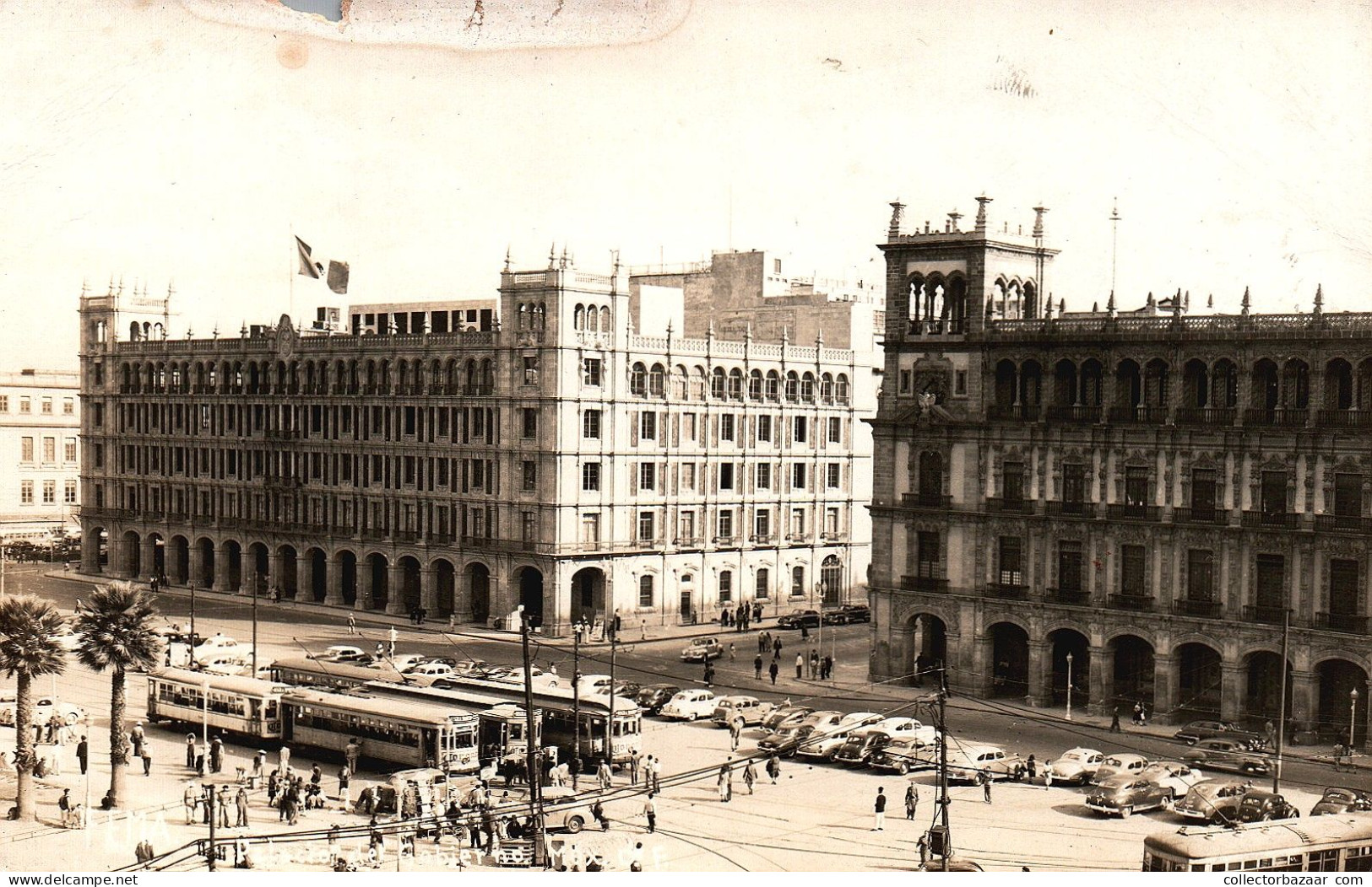 Mexico City People Centre Tram Real Photo Vintage Postcard - México