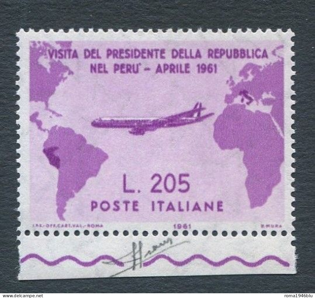 REPUBBLICA 1961 GRONCHI ROSA FIOR DI STAMPA BORDO DI FOGLIO  ** MNH CERT. SORANI - 1961-70: Mint/hinged