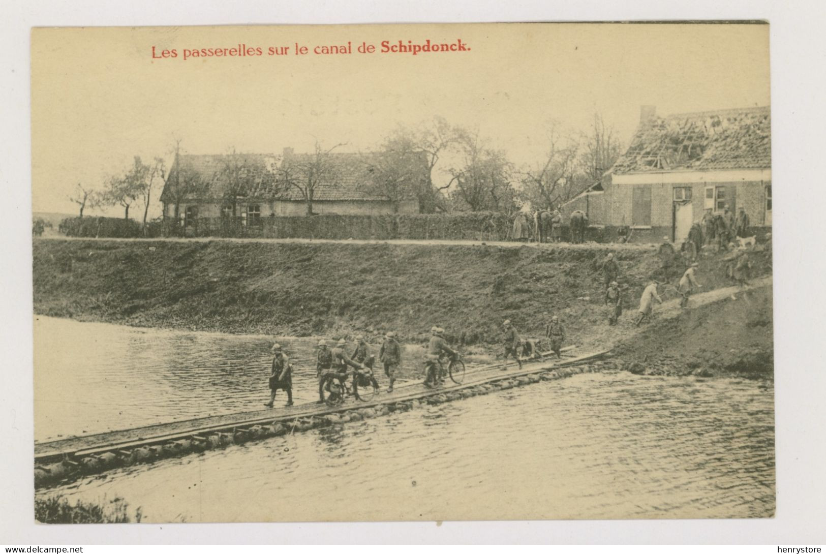 Guerre 14-18 : Soldats à Bicyclette : Passerelles Sur Le Canal à Schipdonck (F7677) - Deinze