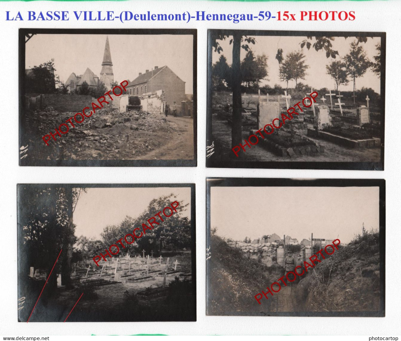 LA BASSE VILLE-DEULEMONT-Hennegau-59-15x PHOTOS Allemandes-Positions-Tranchee-Cimetiere-GUERRE 14-18-1 WK-MILITARIA- - Other & Unclassified