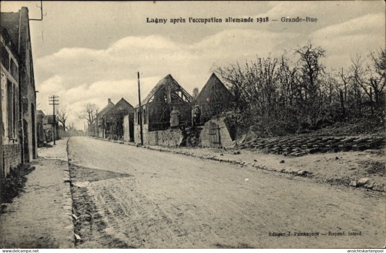 CPA Lagny Seine Et Marne, Nach Der Deutschen Besetzung 1918, Grande Rue - Autres & Non Classés