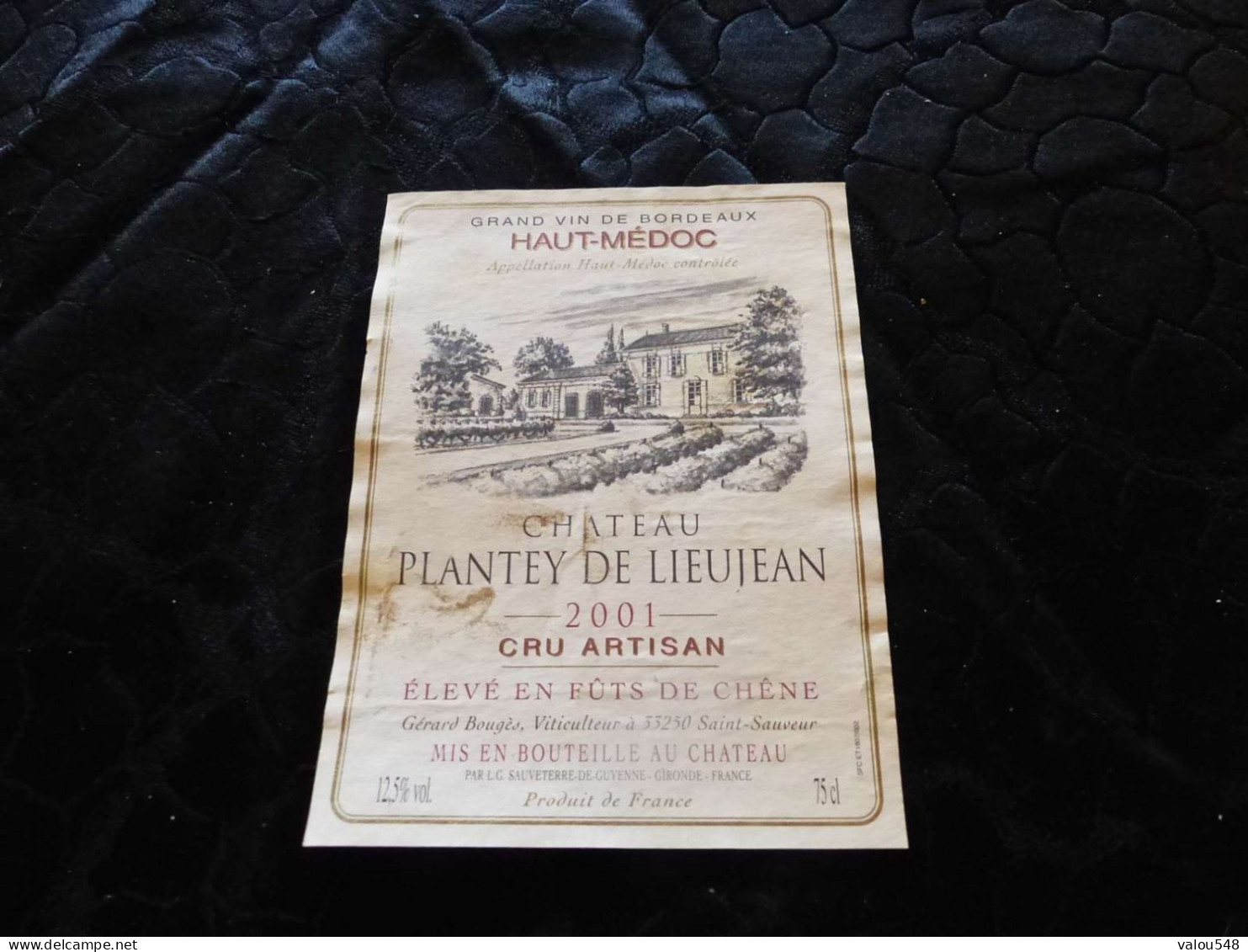 E-9 , Etiquette De Vin, Château Plantey De Lieujean, Haut-Médoc, Cru Artisan 2001 - Bordeaux