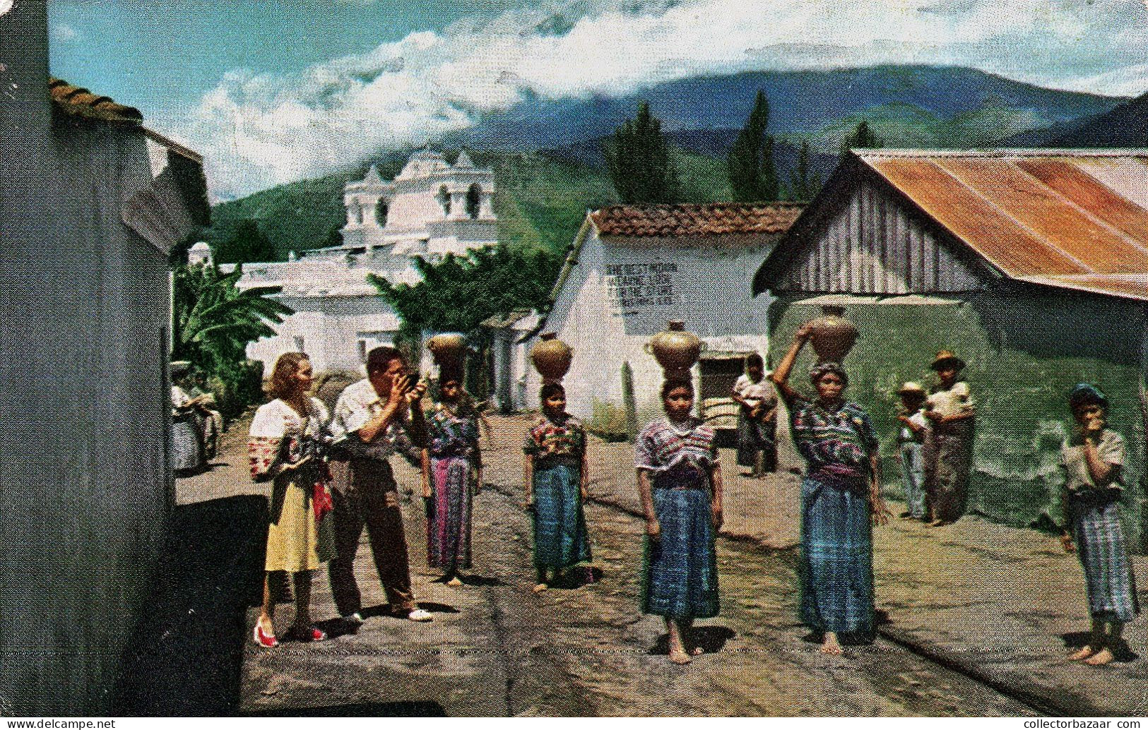 Guatemala Women Carrying Water Traditional People And Town Real Photo Vintage Postcard - Guatemala