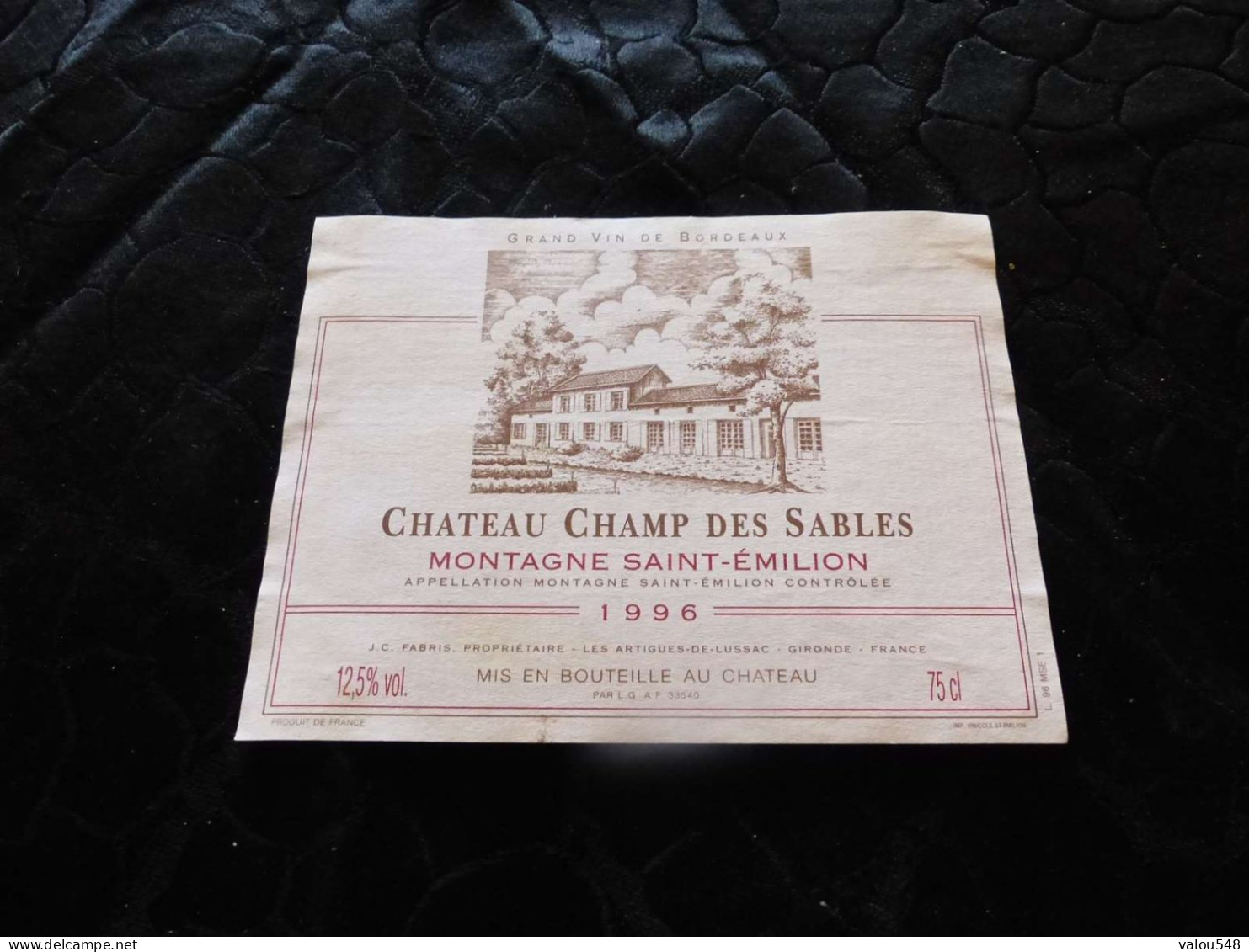 E-12 , Etiquette De Vin, Grand Vin De Bordeaux, Château Champ Des Sables, Montagne St Emilion, 1996 - Bordeaux