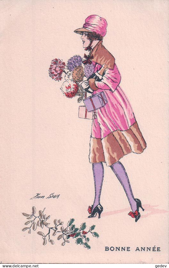 Sager Xavier Illustrateur, Femme, Fantaisie Parisienne Aquarellée, Bonne Année (861) - Sager, Xavier