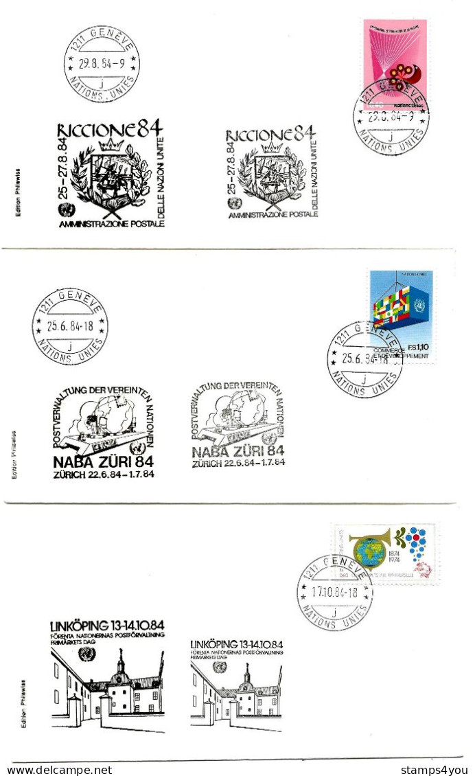 T - 11  - 3 Enveloppes  Nations Unies Genève - Expos Philatéliques 1984 - Sion - Verona - Amsterdam - Briefe U. Dokumente