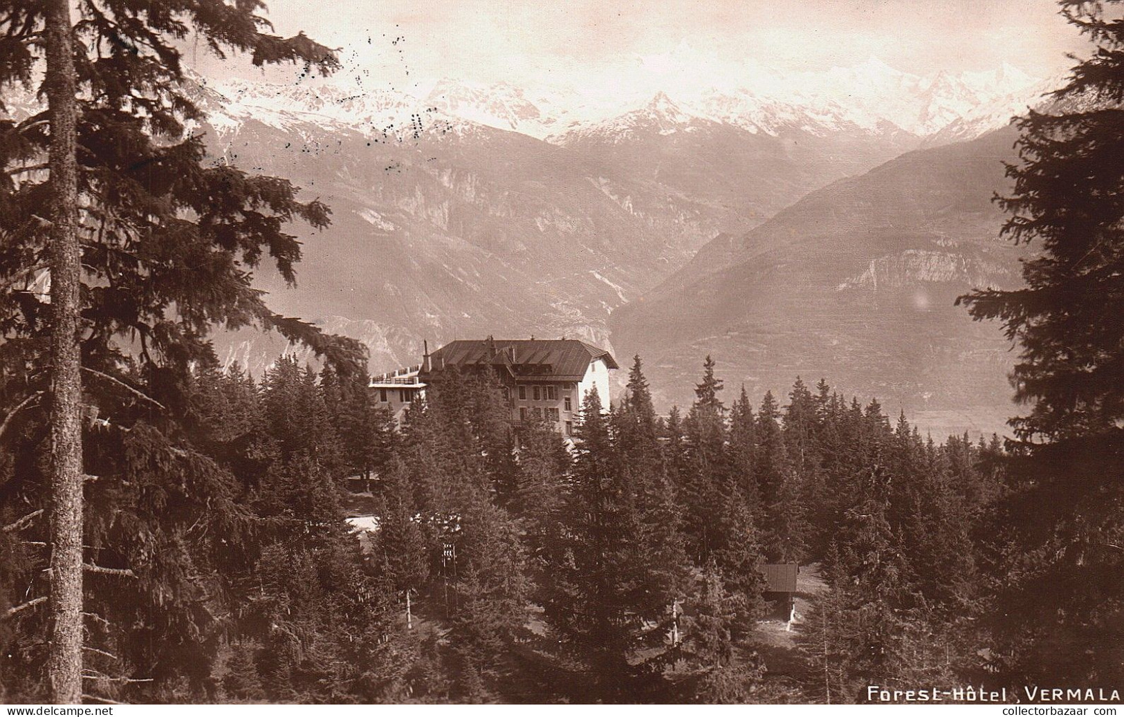 Swiss Alps Forest Hotel Under Mountain Montana Vermala Incredible View Real Photo Vintage Postcard - Sonstige & Ohne Zuordnung