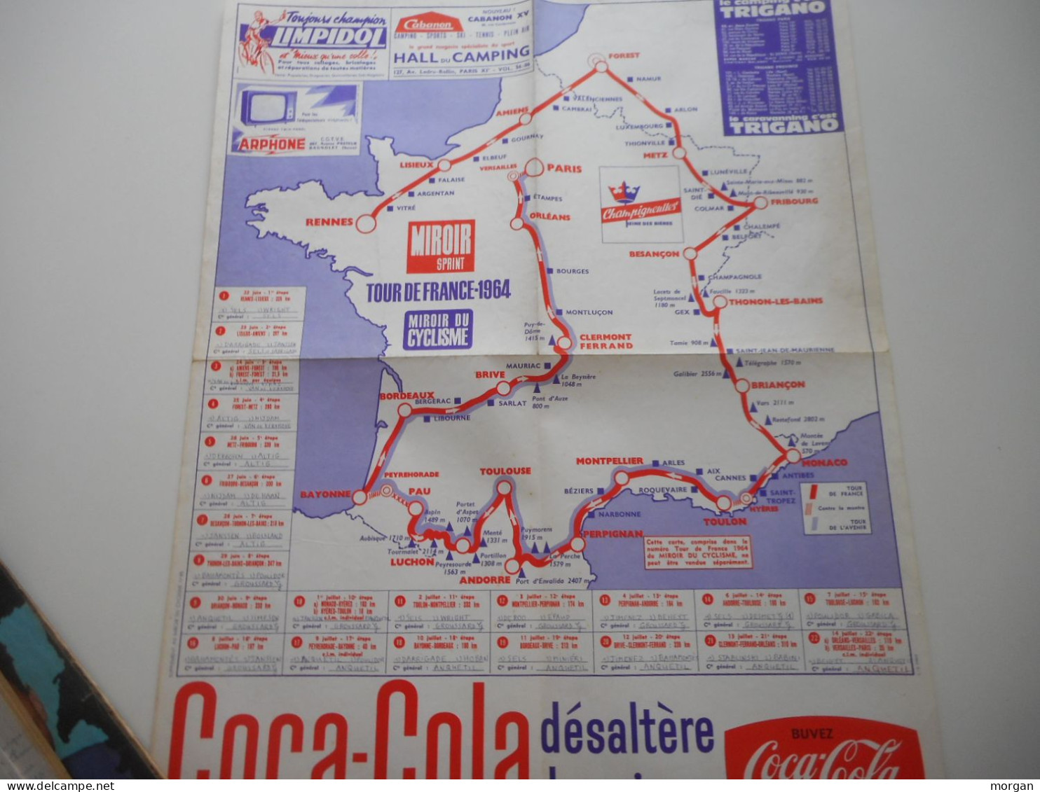 CYCLISME, TOUR DE FRANCE 1964, MIROIR DU CYCLISME 1964 AVEC SA CARTE + DOCUMENTS, NOTES, ARTICLES, BE - Sport