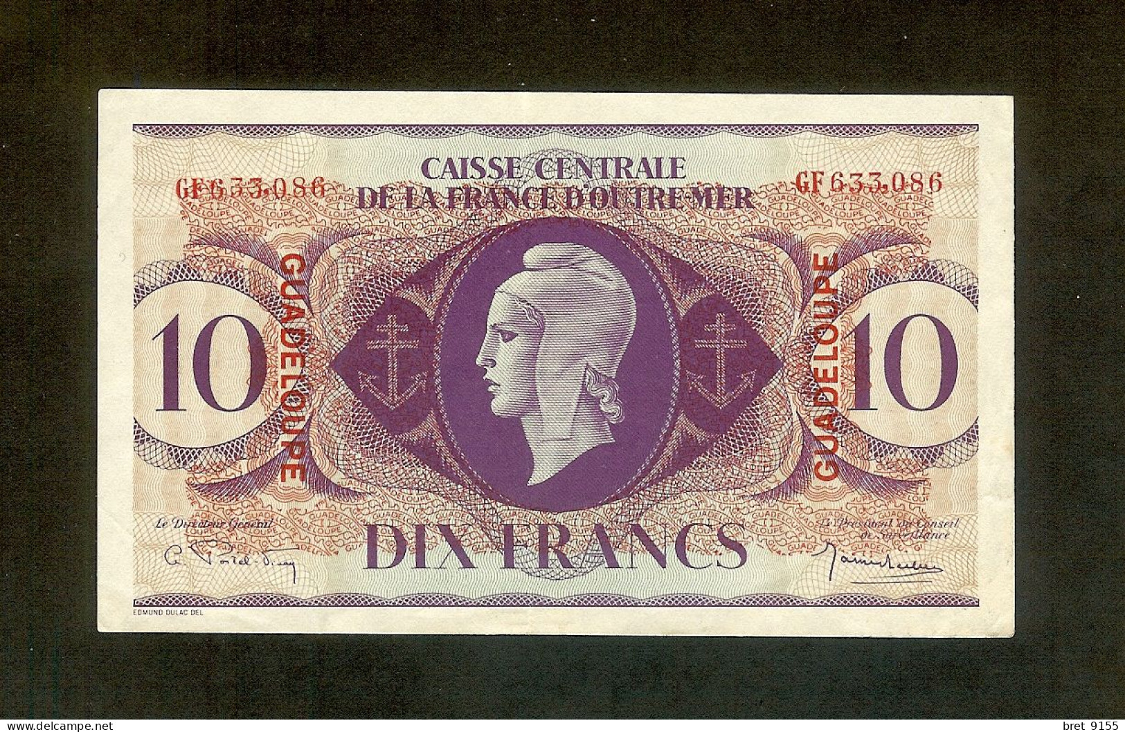 GUADELOUPE 10 FRANCS CAISSE CENTRALE DE LA FRANCE D OUTRE MER ORDONNANCE 1944 - Guyana Francesa