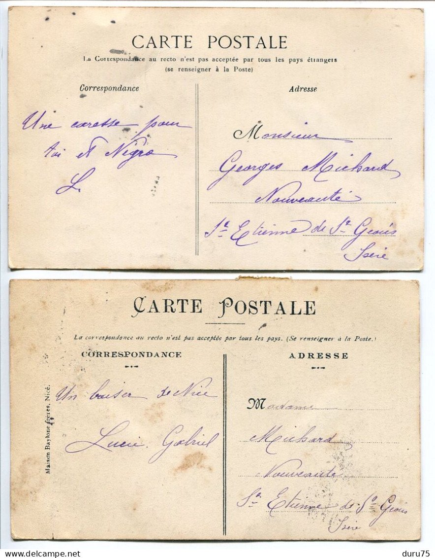 LOT 2 CPA Voyagé 1909 * NICE Le Cimetière Et La Pyramide De Gambetta & Allées Du Château ( Animée Couple Enfant ) - Autres & Non Classés