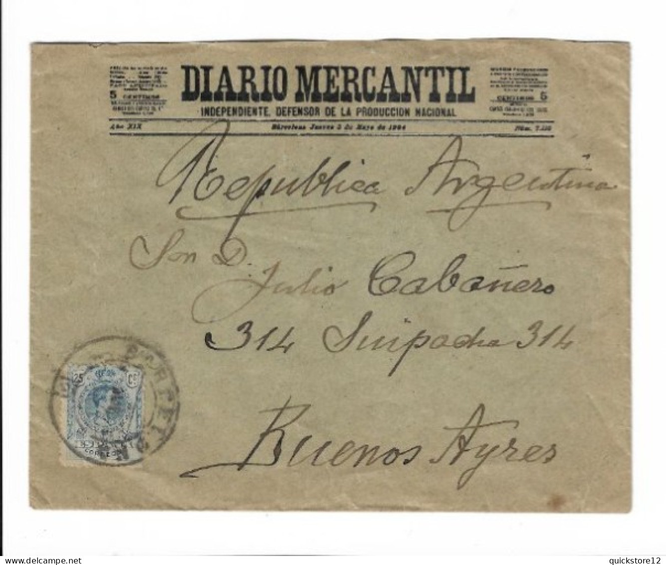 Antiguo Sobre Argentina - Diario Mercantil 1904   - A-112 - Otros & Sin Clasificación