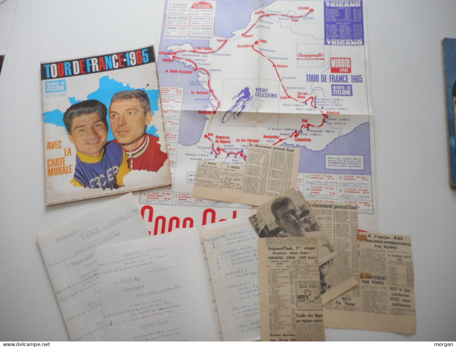 CYCLISME, TOUR DE FRANCE 1965, MIROIR DU CYCLISME 1965 AVEC SA CARTE + DOCUMENTS, NOTES, ARTICLES, BE - Sport