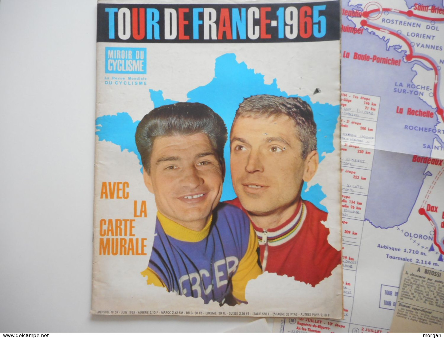 CYCLISME, TOUR DE FRANCE 1965, MIROIR DU CYCLISME 1965 AVEC SA CARTE + DOCUMENTS, NOTES, ARTICLES, BE - Sport