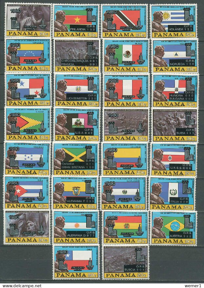 Panama 1980 Olympic Games Moscow / Lake Placid Set Of 30 With Black/silver Overprint MNH - Ete 1980: Moscou