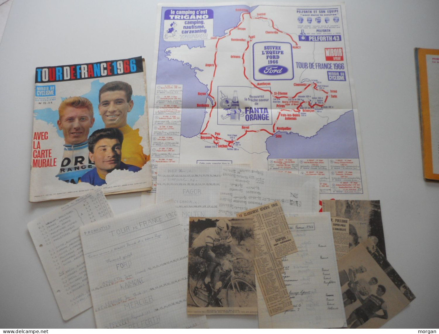 CYCLISME, TOUR DE FRANCE 1966, MIROIR DU CYCLISME 1966 AVEC SA CARTE + DOCUMENTS, NOTES, ARTICLES, BE - Sport