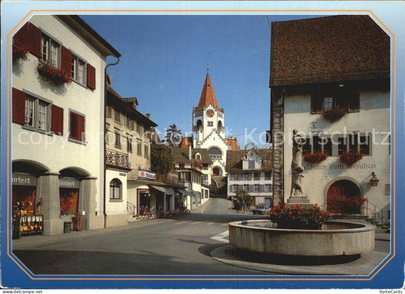 12588497 Weinfelden Zentrum Hauptstrasse Brunnen Gasthaus Kirche Weinfelden - Autres & Non Classés