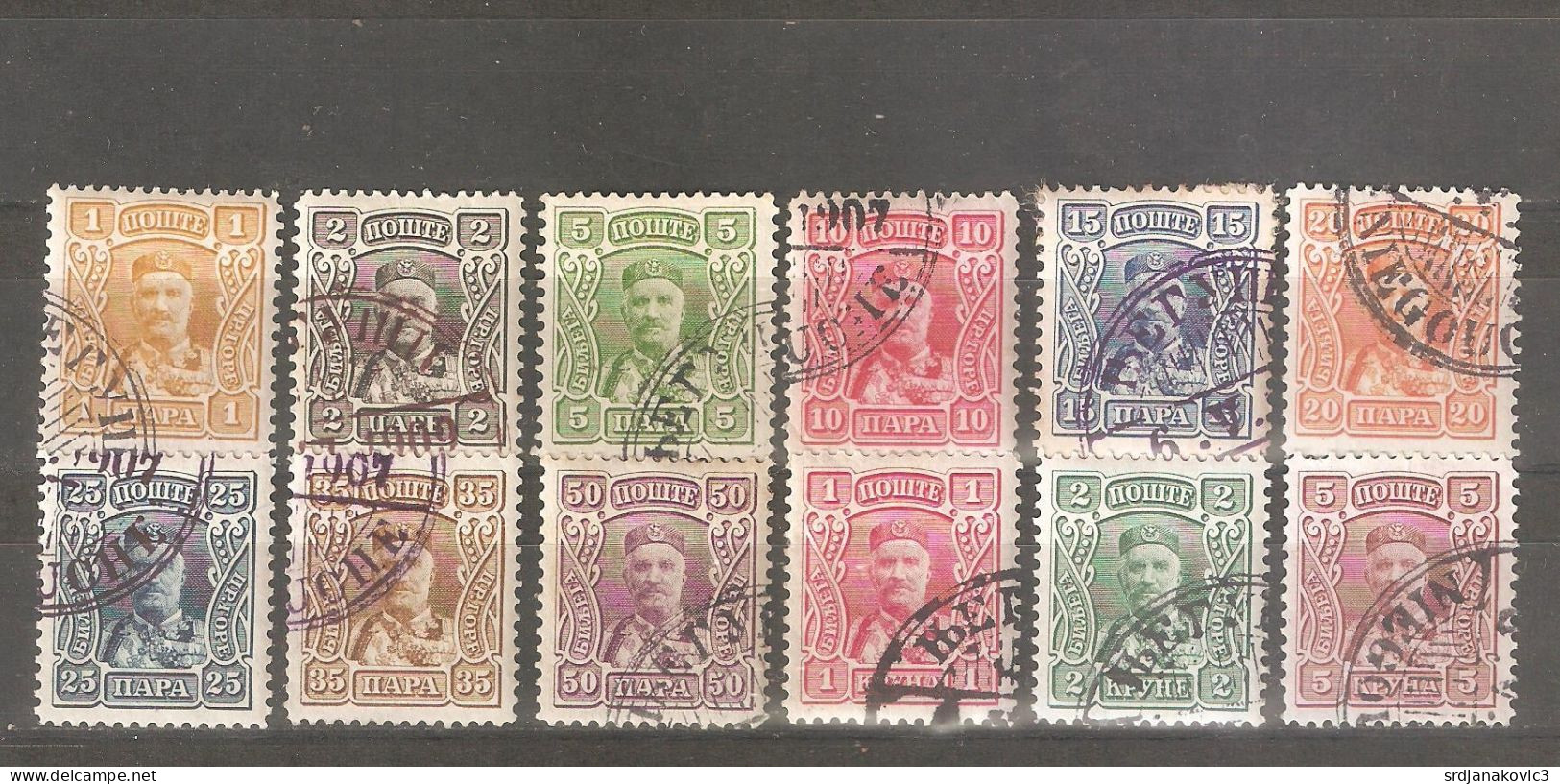 Montenegro,complete Series 1907.with Postmark Njeguši - Montenegro