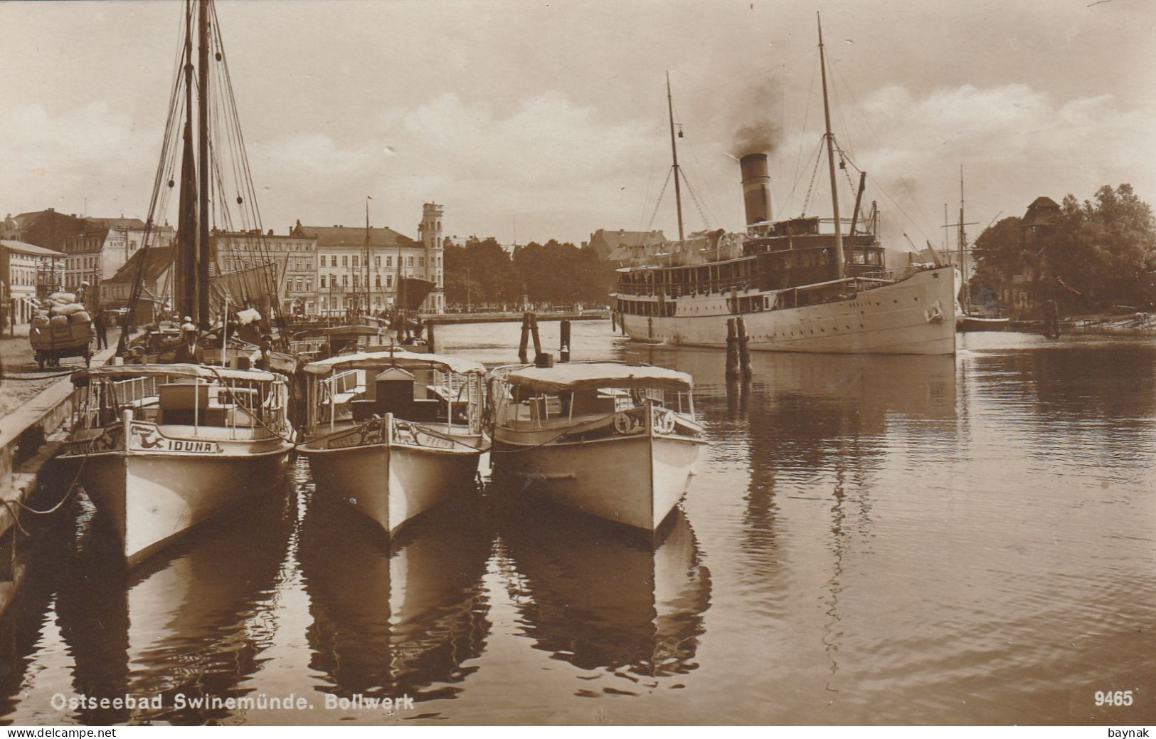 PL1426  -  SWINEMUNDE  -  SWINOUJSCIE  --  BOLLWERK  --  SHIP:  IDUNA, FREYA, DAMPFER ,, BERLIN , -  CARTE PHOTO - 1929 - Poland