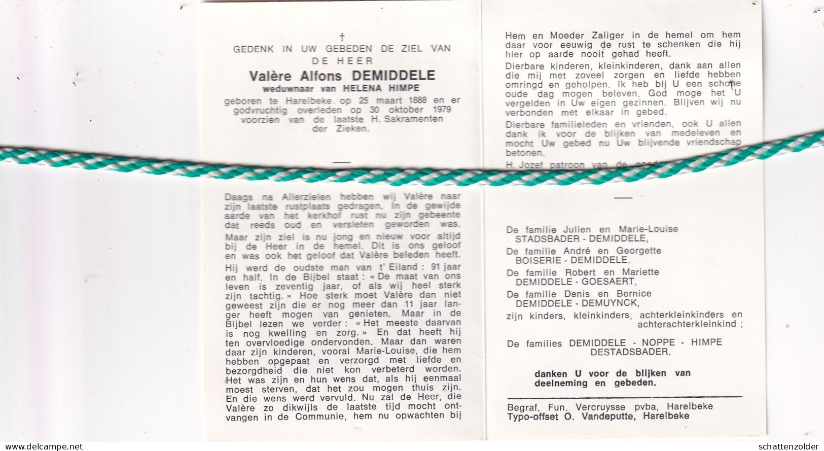 Valère Alfons Demiddele-Himpe, Harelbeke 1888, 1979 - Overlijden