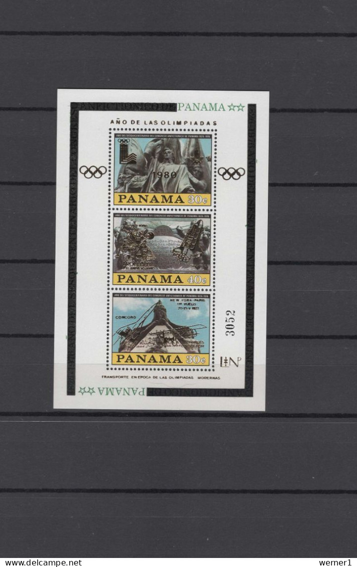 Panama 1980 Olympic Games Moscow / Lake Placid, Space, Concorde S/s With Golden Overprint MNH - Estate 1980: Mosca